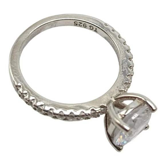 Marked TG 925 Sterling Silver 2 Carat Cubic Zirconia Pave Ring Size 5 Engagement - Picture 2 of 5